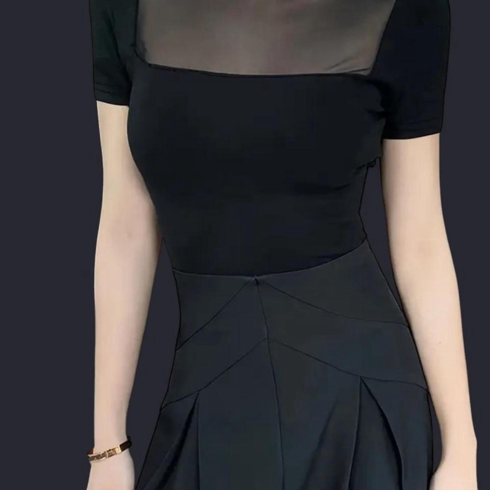Chic Black T-Shirt with Mesh Inset